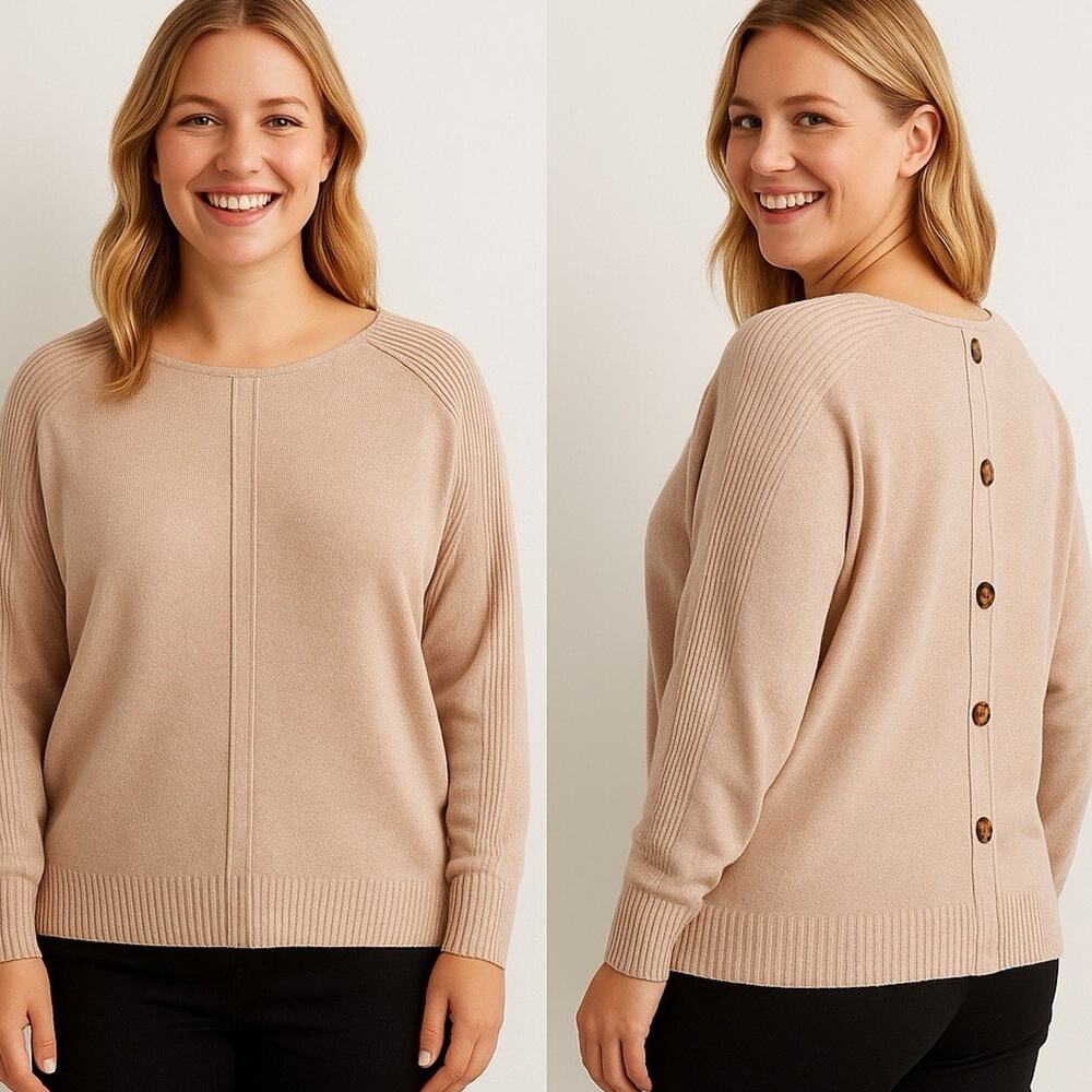 Vila Milano Button Back Sweater M/L Soft Blush Knit Minimalist Cozy Chic